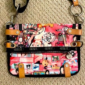 LeSportSac X Tokidoki Crossbody Foldover bag with keychain, gently used.